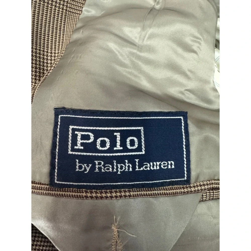 Polo by Ralph Lauren Brown Plaid Wool‎ Blazer Mens Jacket Made In USA 42L Union